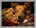 Pies, Grafika AI, Brązowy, Koc, Śpiący
